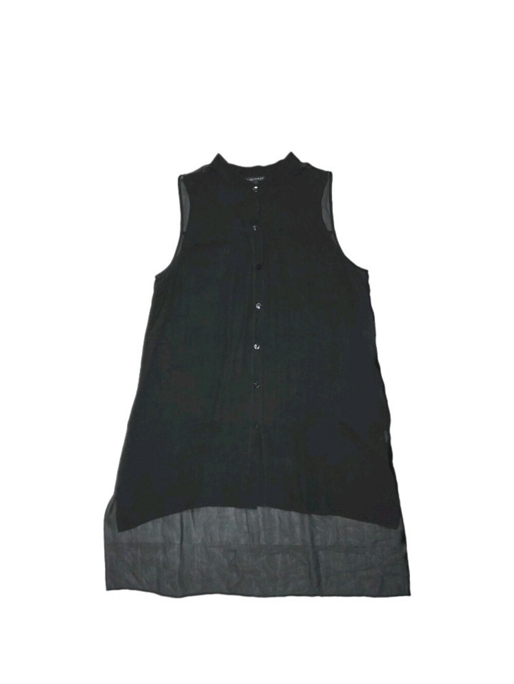 Eileen Fisher Silk Georgette Crepe Mandarin Collar Tunic Size M Black Lagenlook